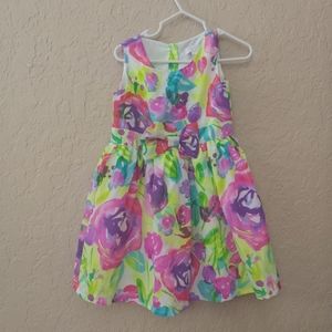 Children's Place Multi color floral dress Neon yellow green pink purple size 3t